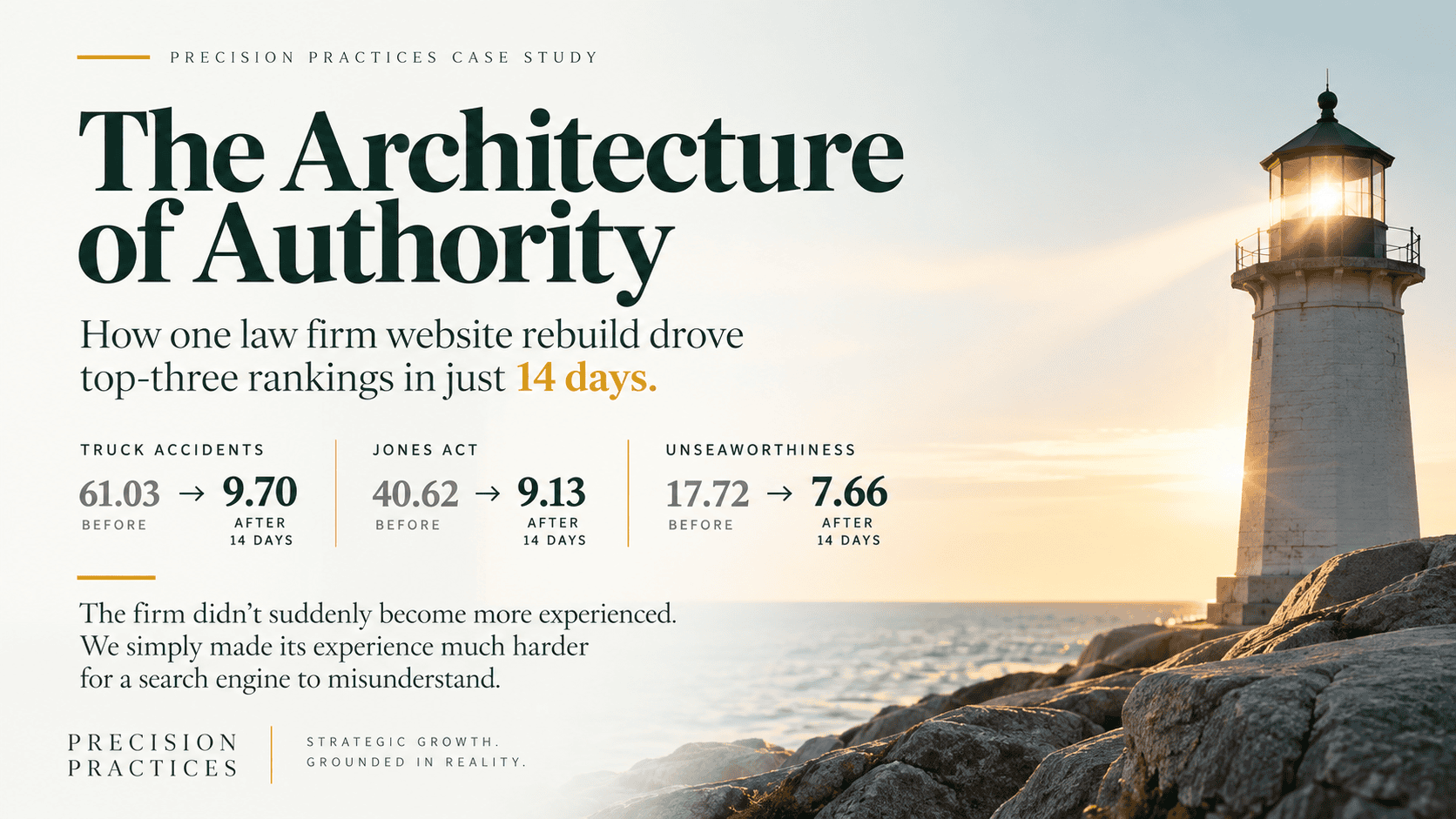 Law firm website authority case study showing ranking improvements within 14 days